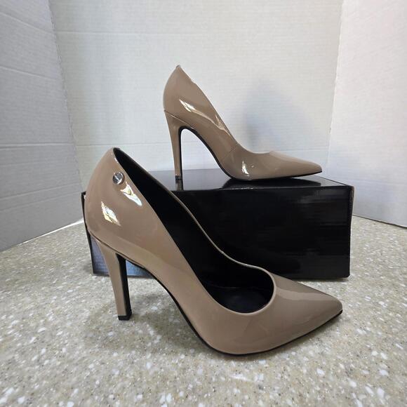 Calvin Klein Brady Taupe Stiletto Pointed Toe Patent Leather Pump Women's Size 6